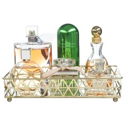 Bandeja Decorativa com Espelho P/ Perfume Banheiro Dourada Pgb Bandeja Decorativa Dourada - 3