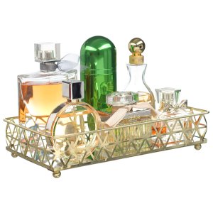 Bandeja Decorativa com Espelho P/ Perfume Banheiro Dourada Pgb Bandeja Decorativa Dourada