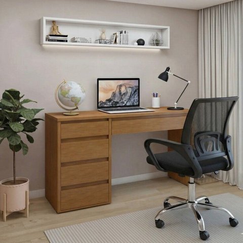 Conjunto 2 Peças com Escrivaninha 100% MDF Berlim e Cadeira Escritório Diretor Giratória Yescasa Marrom/Preto