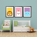 Ver imagem 1 de Kit 3 Quadros Grandes Quarto Infantil Filhotes 60x48cm:moldura Branca