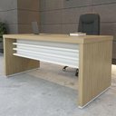 Ver imagem 1 de Escrivaninha Mesa para Home Office Escritório e Recepção 160 Cm Tamburato Artany Carvalho/branco