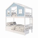 Ver imagem 2 de Beliche Casinha Dos Sonhos com Varanda 02 Gavetas Madeira Maciça Branco | Azul Housin