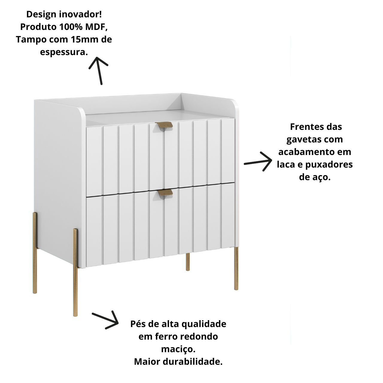 2 Mesas de Cabeceira com Gaveta Conect Madeira Mdf Pés Aço Dourado - 9