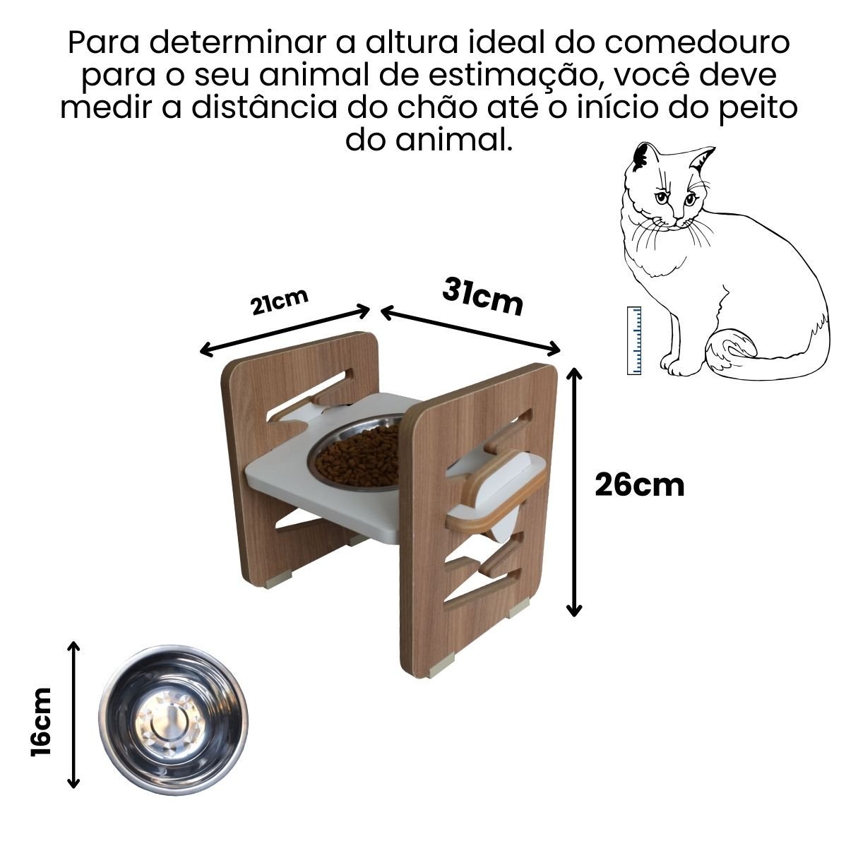 Comedouro Cães e Gatos Elevado Mdf Pet Zig Zag Regulagem Altura - Inox - 3