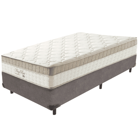 Cama Box Cinza e Colchão King Best Molas Ensacadas Solteiro 88x188x33 Anjos