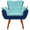 Poltrona Verde Turquesa e Suede Azul Marinho Pés Castanho - 2