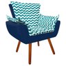 Poltrona Verde Turquesa e Suede Azul Marinho Pés Castanho - 1