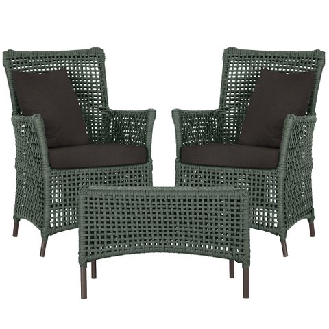 2 Poltronas e 1 Mesa Igapó em Alumínio Pintura Marrom Corda Náutica Estofado 9