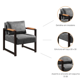 Poltrona Decorativa para Sala Recepção Estilo Industrial Ipanema - 2