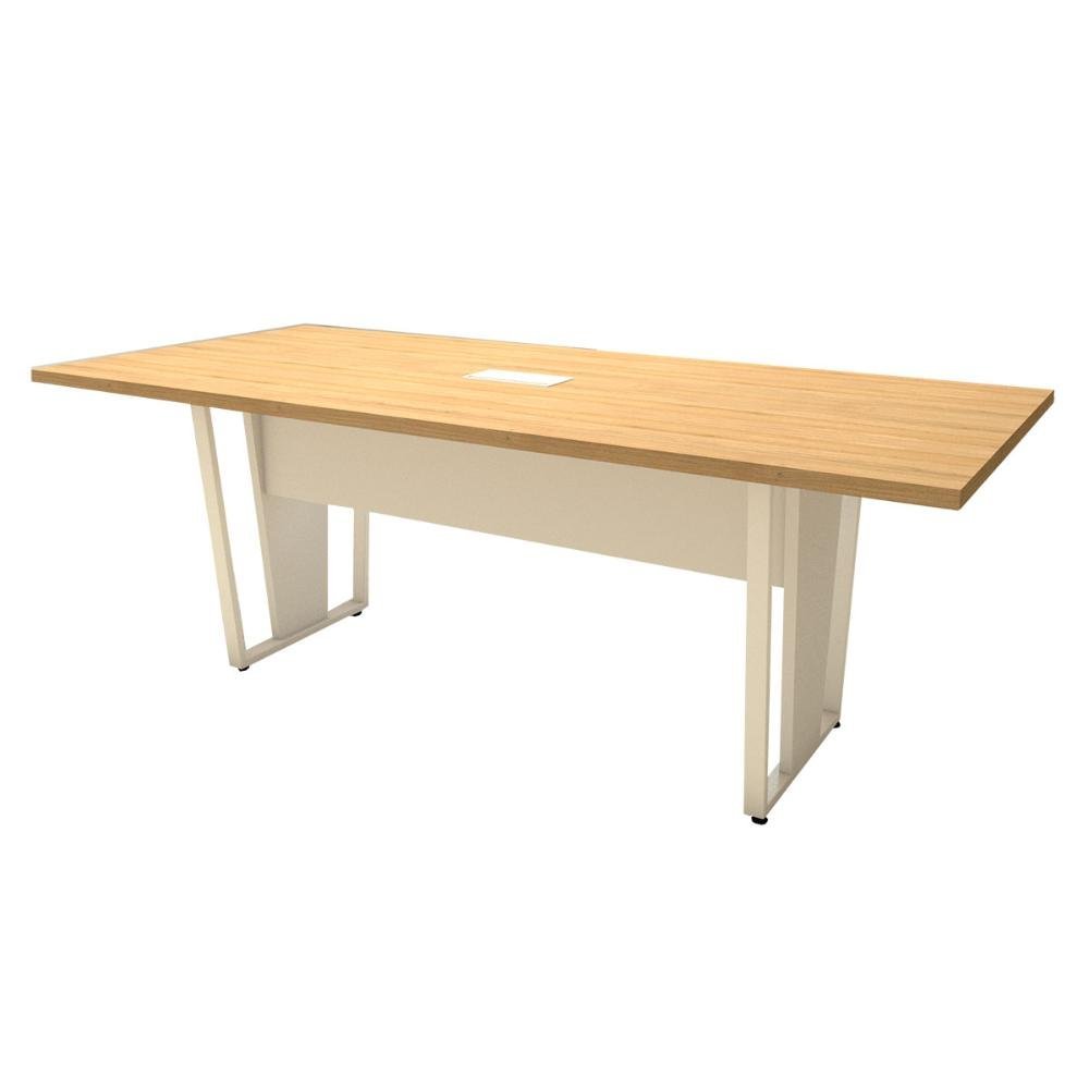 Mesa de Reunião Pés Metal 2m Mac Branco Caixa de Tomadas F5 Cor:macadâmia com Branco - 4