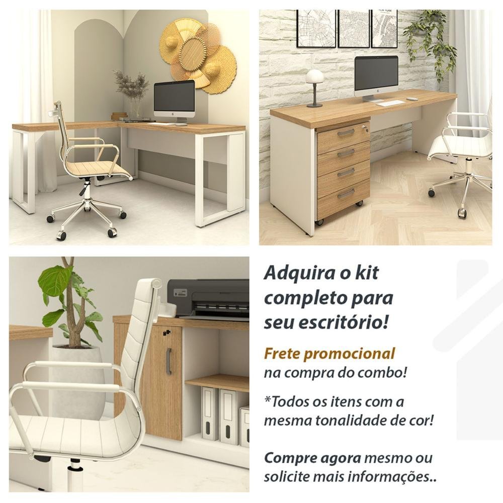 Mesa de Reunião Pés Metal 2m Mac Branco Caixa de Tomadas F5 Cor:macadâmia com Branco - 5