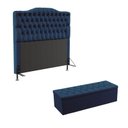 Ver imagem 1 de Kit Cabeceira Decorativa Para Cama Box Pollux e Calçadeira Sagitarius 195 Para Cama King Sued Azul M
