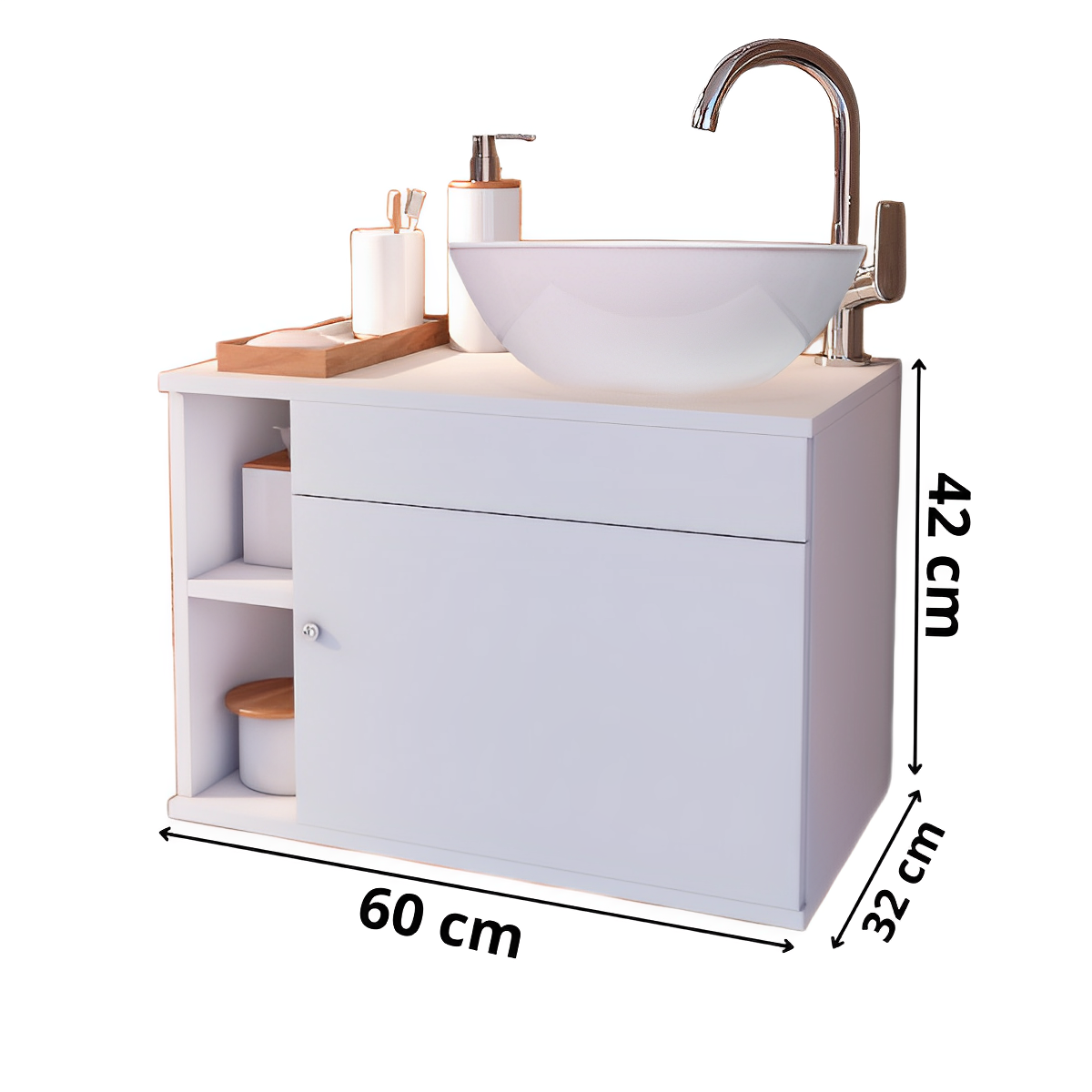 Gabinete para banheiro com cuba e espelho 60cm suspenso - 3