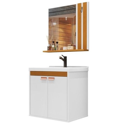 Kit Banheiro Palas Madrid Balcão Cuba e Espelho Cor Branco / Nature - Comprar Móveis em Casa