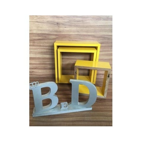 Nicho 3 Peças Amarelo Gema Mdf Laca 15mm Para Decoração
