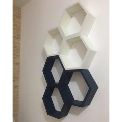 Nicho Colmeia Hexagonal 6 Peças Branco E Azul Ou +cores Mdf - 2