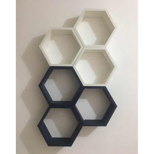 Nicho Colmeia Hexagonal 6 Peças Branco E Azul Ou +cores Mdf