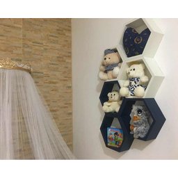 Nicho Colmeia Hexagonal 6 Peças Branco E Azul Ou +cores Mdf - 8