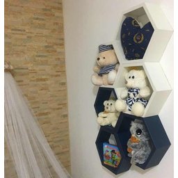 Nicho Colmeia Hexagonal 6 Peças Branco E Azul Ou +cores Mdf - 7