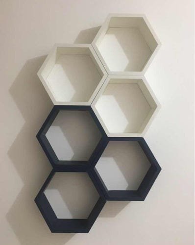 Nicho Colmeia Hexagonal 6 Peças Branco E Azul Ou +cores Mdf - 5