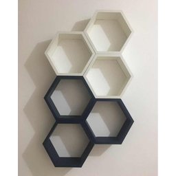 Nicho Colmeia Hexagonal 6 Peças Branco E Azul Ou +cores Mdf - 5