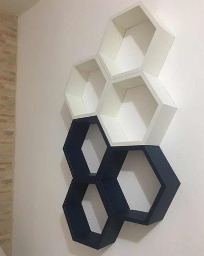 Nicho Colmeia Hexagonal 6 Peças Branco E Azul Ou +cores Mdf - 6