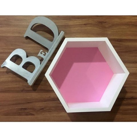 Trio De Nichos Hexagonal Favo Mdf Branco Com Fundo Colorido