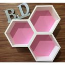 Ver imagem 6 de Trio De Nichos Hexagonal Favo Mdf Branco Com Fundo Colorido