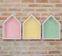Ver imagem 2 de Trio De Nicho Casinha Com Fundo Colorido 40x45x15cm Mdf