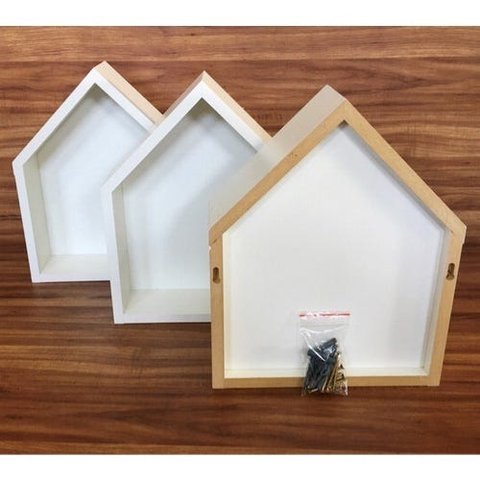 Nicho Em Formato De Casinha 3 Peças Com Fundo 32x25x10cm Bco