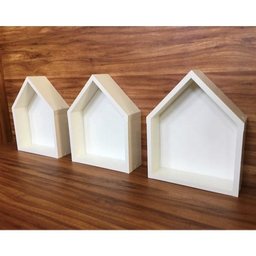 Nicho Em Formato De Casinha 3 Peças Com Fundo 32x25x10cm Bco - 4