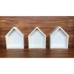 Nicho Em Formato De Casinha 3 Peças Com Fundo 32x25x10cm Bco - 5