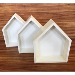 Nicho Em Formato De Casinha 3 Peças Com Fundo 32x25x10cm Bco - 3