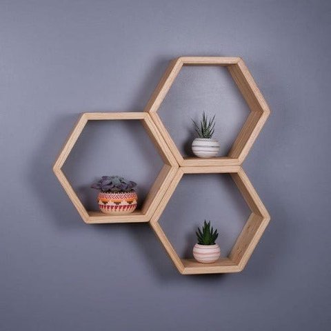 Trio de Nicho Hexagonal Sextavado Cru para Pintura 15cm Prof 30x25x15