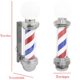 2 Barber Pole Poste Barbearia Giratório Iluminado 75cm com Globo Barbeiro Colorido Megan Cb75 - 220v - 2