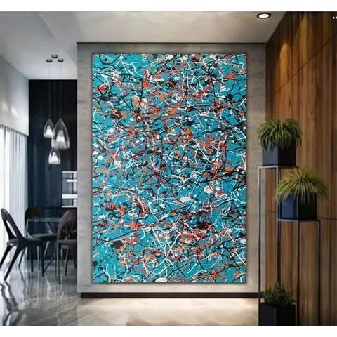 Quadro Pintado a Mão Pollock Original Vertical