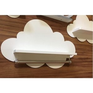 Trio Prateleira De Nuvem Com Varão Porta Fraldas Mdf Branco