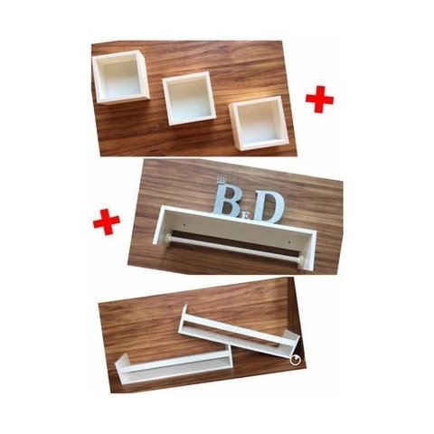 Kit Decoração Quarto De Bebê 6 Peças Nicho E Prateleira Mdf
