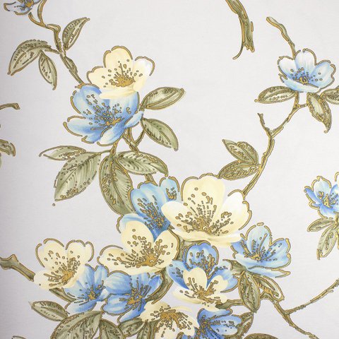Papel de Parede Floral Vintage Azul e Creme+ Cola Inclusa- Vinilico Lavável