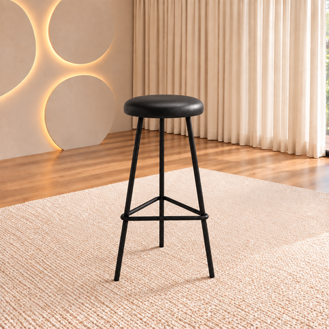 Banqueta Industrial Retrô Alta 70cm em Ferro com Assento Estofado para Balcão Cozinha