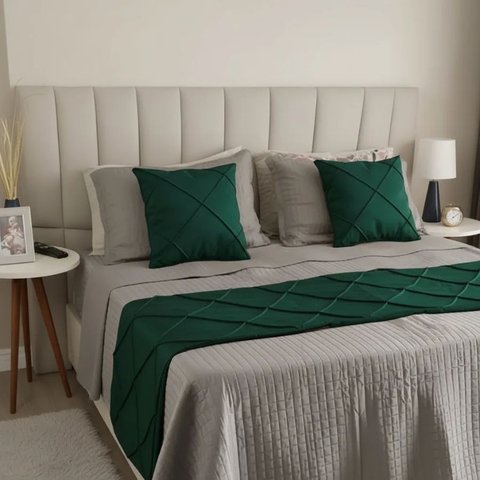 Peseira Drapeada Veludo Luxo 2,40x0,50m Dupla Face cama queen Verde Escuro