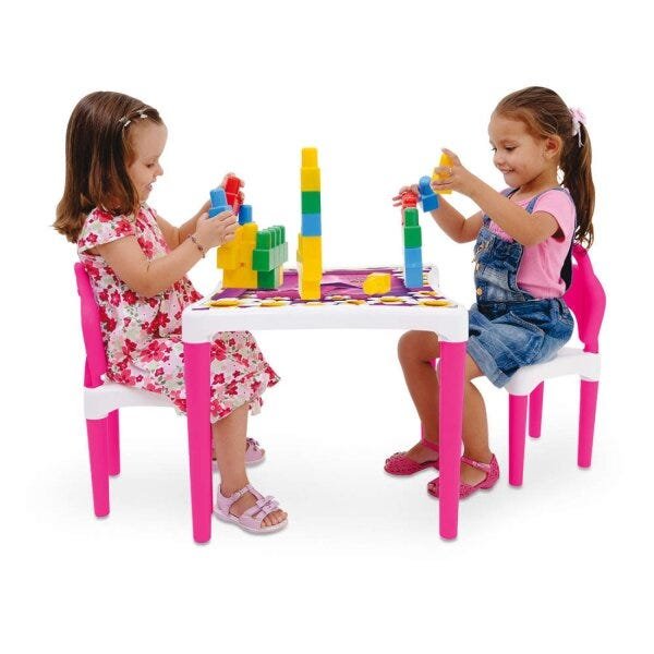 Mesa Infantil com 2 Cadeirinhas Flor Rosa Xalingo Brinquedos - 2