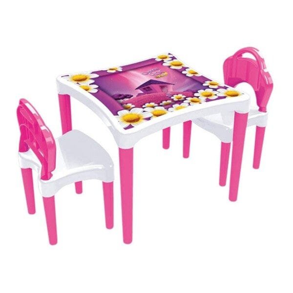 Mesa Infantil com 2 Cadeirinhas Flor Rosa Xalingo Brinquedos - 1