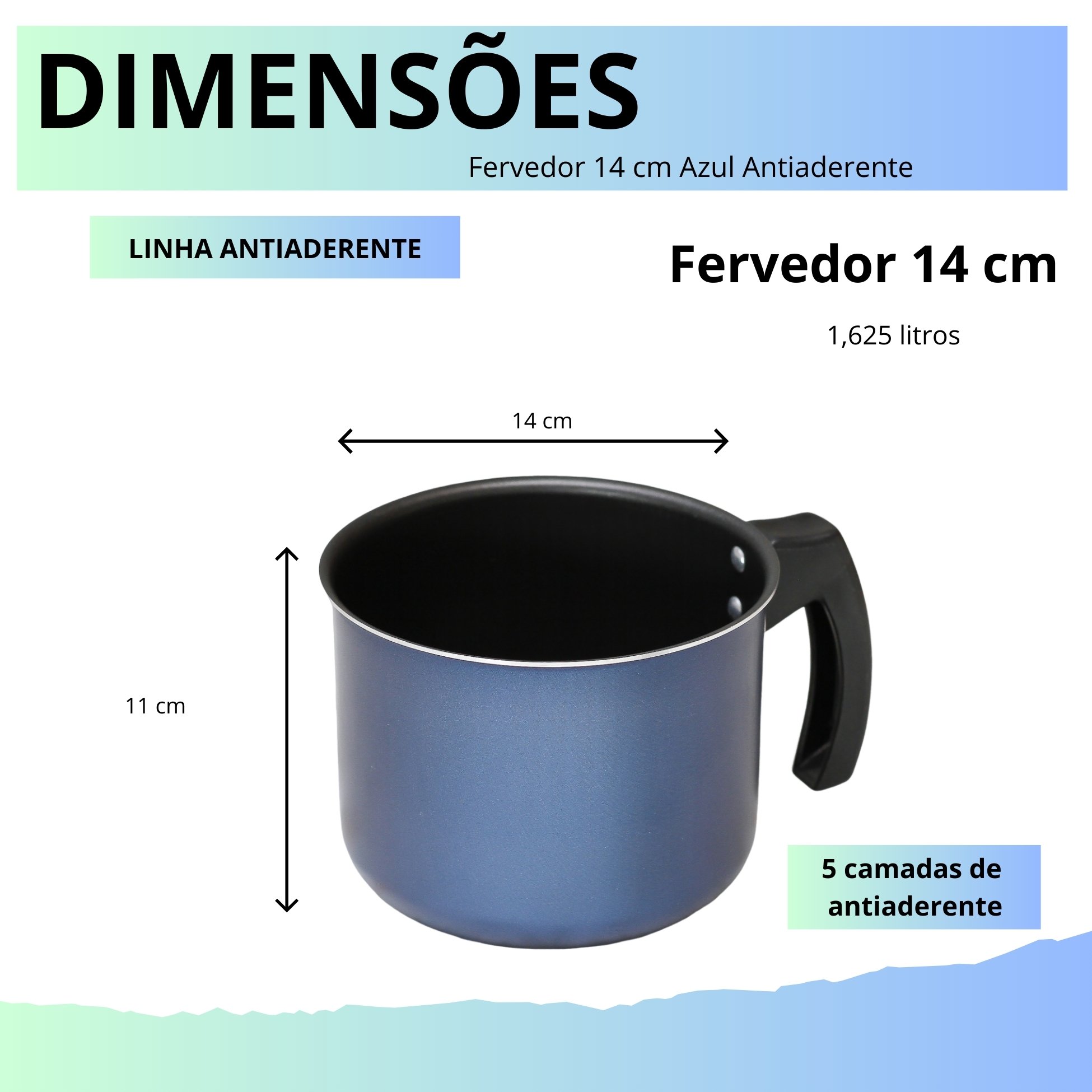 Fervedor Leiteira 14 Cm Azul Antiaderente 1,6 Litros - 5