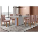 Ver imagem 1 de Conjunto: Mesa Sala Jantar Pietá C/ Tampo Madeirado C/ Vidro Canto Curvo 180x90cm e 6 Cadeiras