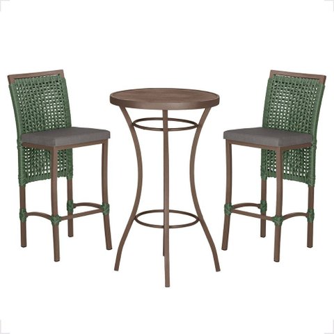 Mesa Bistro e 2 Banquetas Roma Marrom Corda Náutica 11 Trama Original