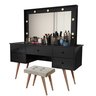 Penteadeira Camarim Anaisa com Banqueta Isa Leds e Espelho: Preta - 1