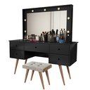 Ver imagem 1 de Penteadeira Camarim Anaisa com Banqueta Isa Leds e Espelho: Preta