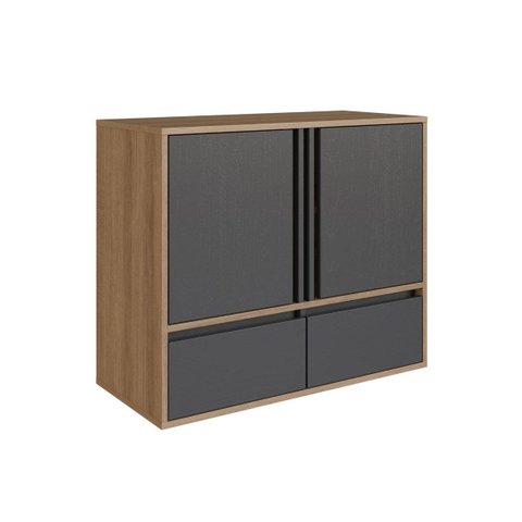 Gabinete Banheiro Suspenso 80cm 2 Portas 2 Gavetas sem Cuba Mel/Grafite BL9000