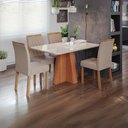 Ver imagem 2 de Sala de Jantar 130x80cm Tampo Mdf/vidro 4 Cadeira Cimol Maitê Cimol Cinamomo/off/mad/linho Bege